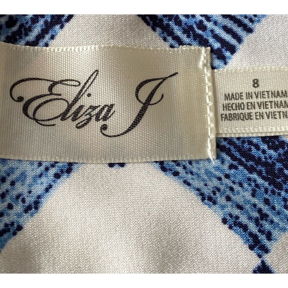 Eliza J Dress Women's 8 Medium Blue White Shift Mini Stretch Half Geometric - Picture 3 of 4
